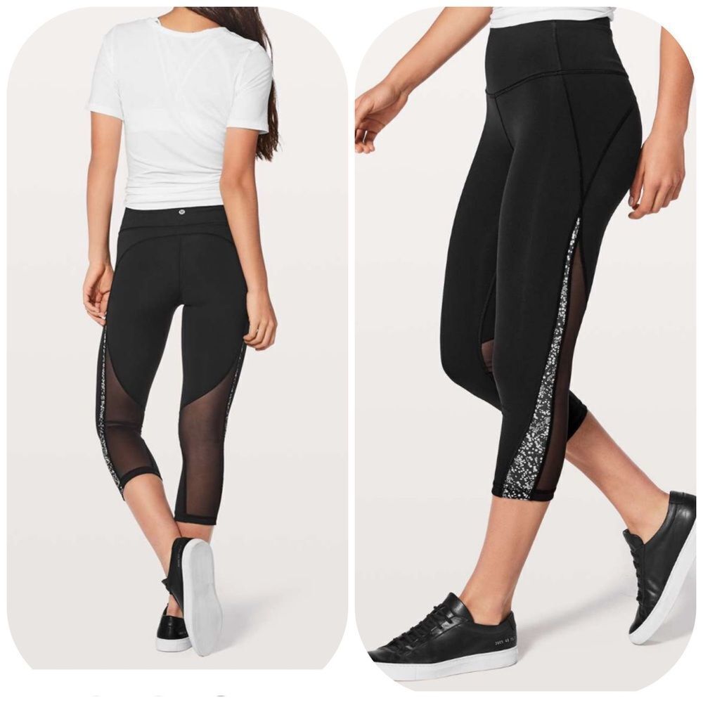 Lululemon Mix & Mesh Crop 21" size 6 NWT VINTAGE‎ STYLE Black / Chirasu Black
